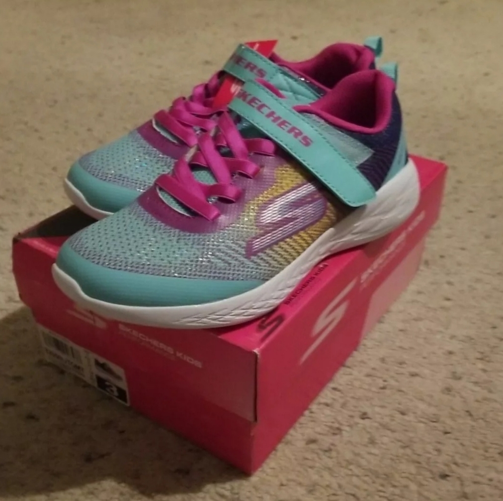 👟Skechers Kids Girl's GO Run 600*DAZZLE*Multi Color Turquoise Ombrè*NIB*